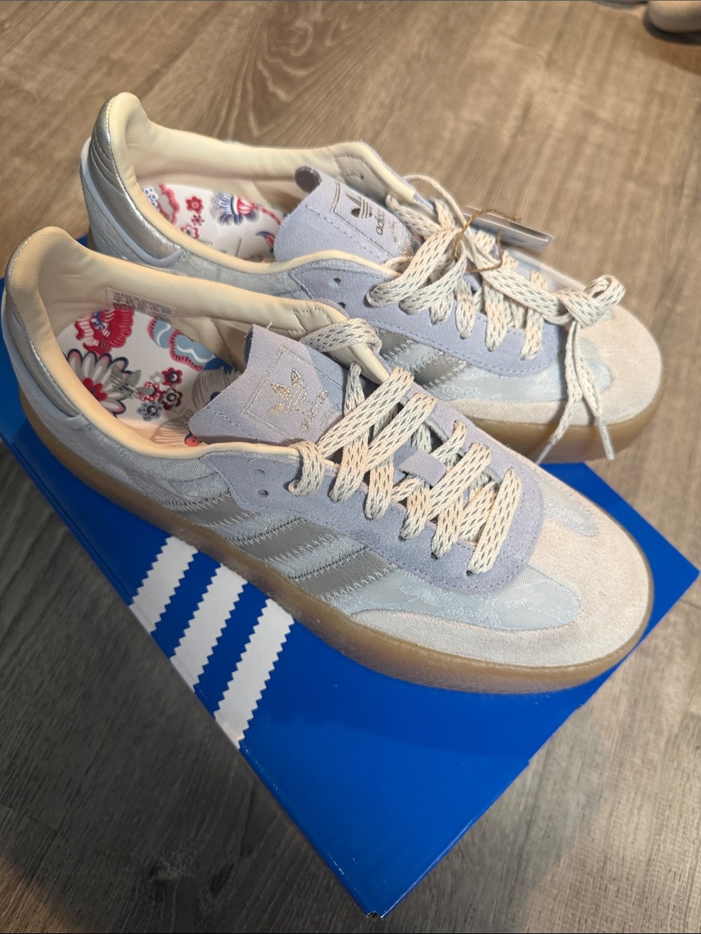 adidas Sambae x Liberty London Light Gray Suede and Cream Lace Sneakers - Picture 2 of 5